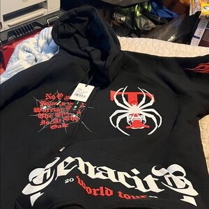 Black tenacity Graphic Hoodie with Red and White Design